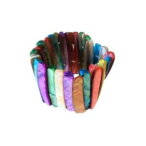 Rainbow Dyed Mother of Pearl Wide Vintage Stretch Bracelet